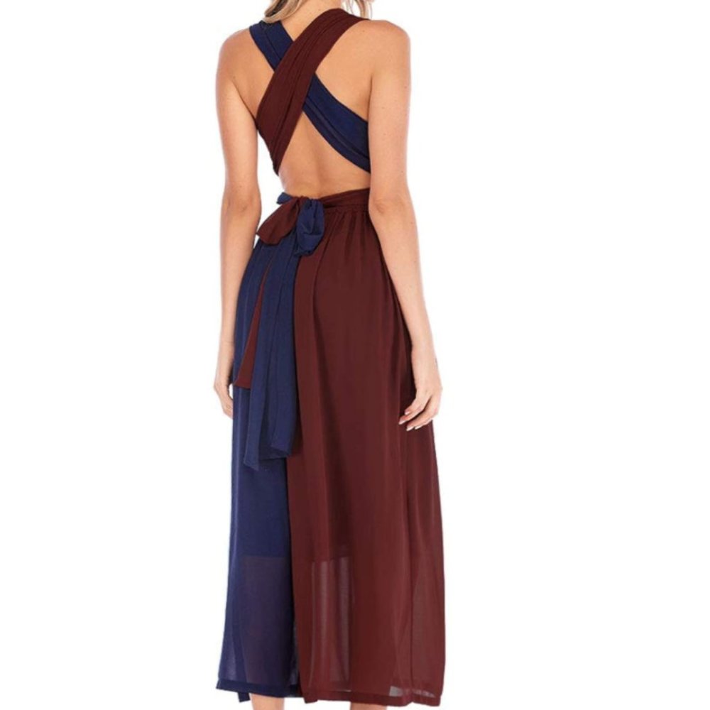LAST 1 NWT  Navy/Maroon Wrap Chiffon Maxi Dress - Picture 4 of 6